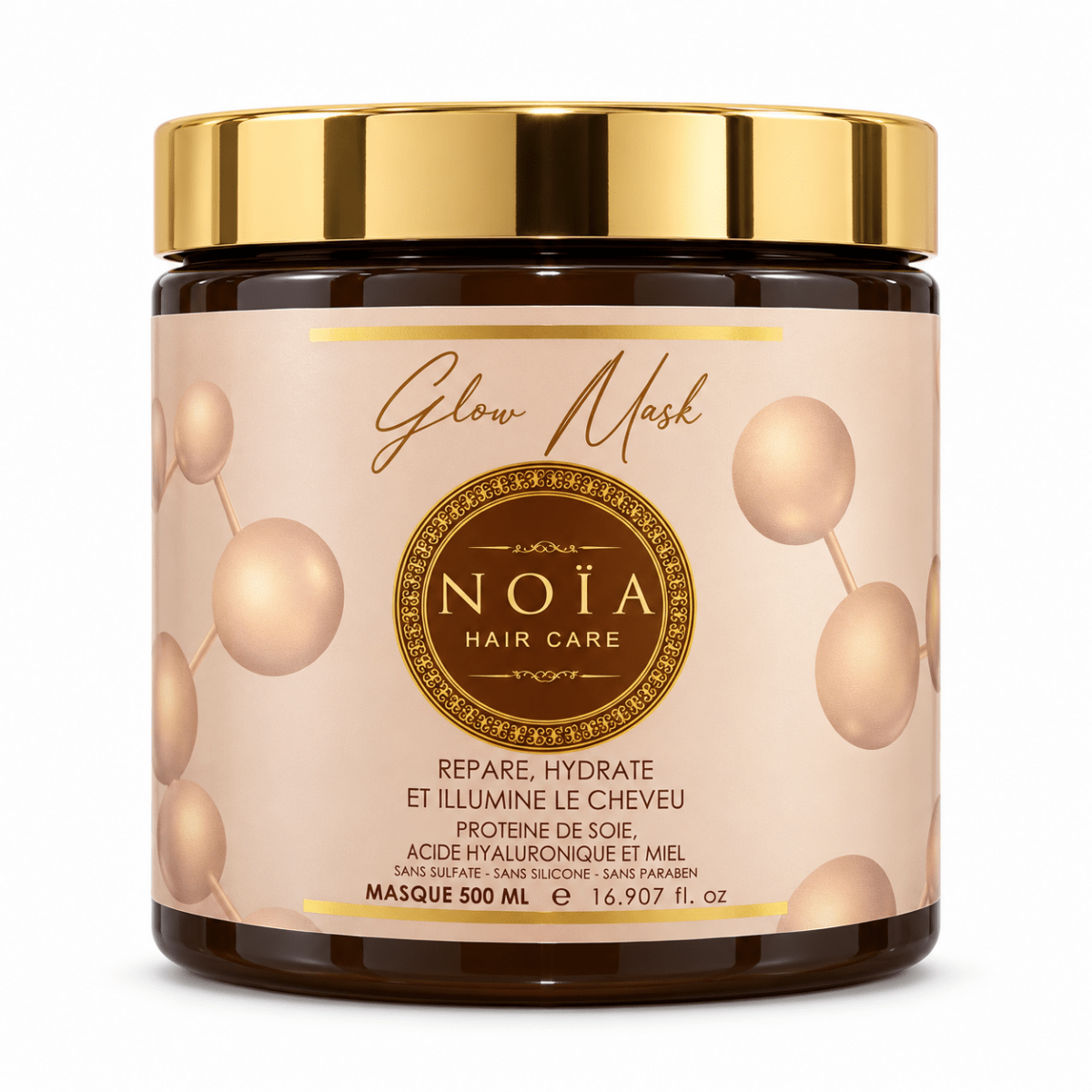 Masque Glow NOÏA Hair Care 500 ml hydratant à la protéine de soie, acide hyaluronique et miel